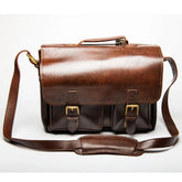 Front Pocket Leather Briefcase Antique Brown 16 inch.