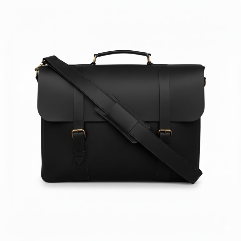 Black Leather Laptop Bag 14 "15" & 16" Messenger Bag Matt Oil Pull-Up