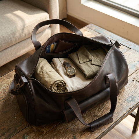 Choco Leather Duffel Bag | Premium Pull-Up Weekender & Travel Bag