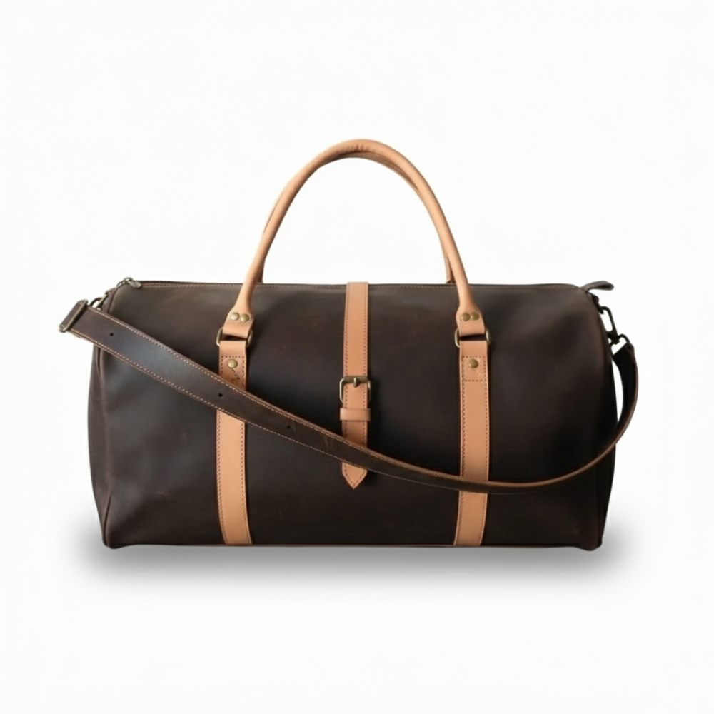 Choco & Tan Leather Duffel Bag Premium Travel Overnight Holdall