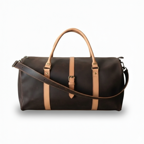 Choco & Tan Leather Duffel Bag Premium Travel Overnight Holdall