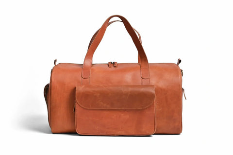 Premium Pull-Up Tan Leather Duffel Bag Weekender Travel Bag