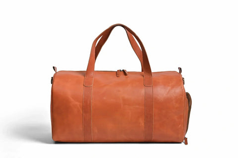 Premium Pull-Up Tan Leather Duffel Bag Weekender Travel Bag