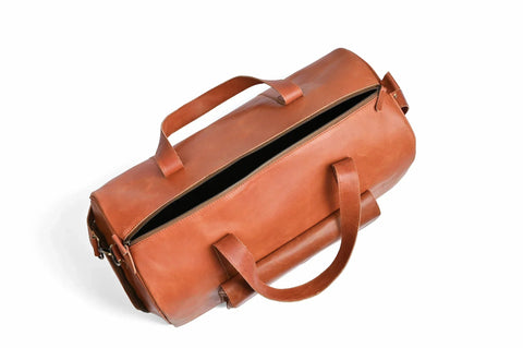 Premium Pull-Up Tan Leather Duffel Bag Weekender Travel Bag