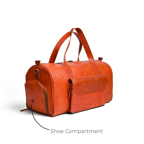 Premium Pull-Up Tan Leather Duffel Bag Weekender Travel Bag
