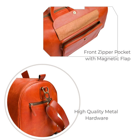 Premium Pull-Up Tan Leather Duffel Bag Weekender Travel Bag