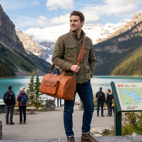 Premium Pull-Up Tan Leather Duffel Bag Weekender Travel Bag