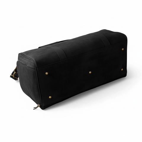 Black Leather Duffel Bag Premium Travel & Gym Holdall with Shoe Compartment