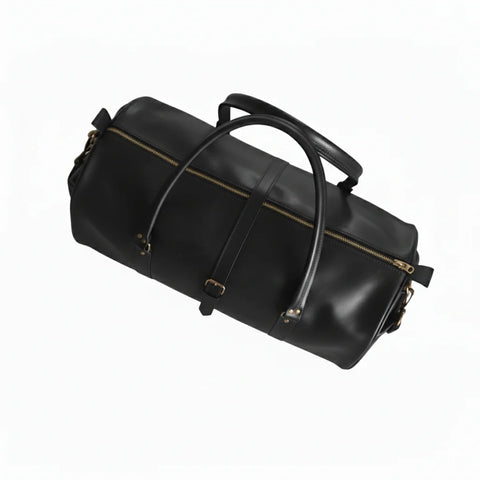 Premium Black Leather Duffel Bag Travel & Weekender Bag