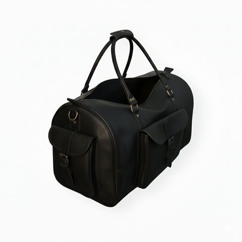 Black Leather Duffel Bag – Premium Men’s Travel & Gym Holdall