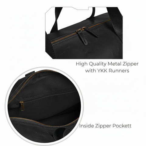 Premium Black Leather Duffel Weekender Travel Bag