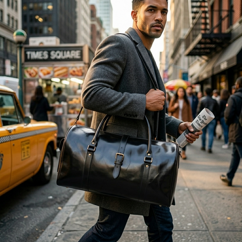 Premium Black Leather Duffel Bag Travel & Weekender Bag