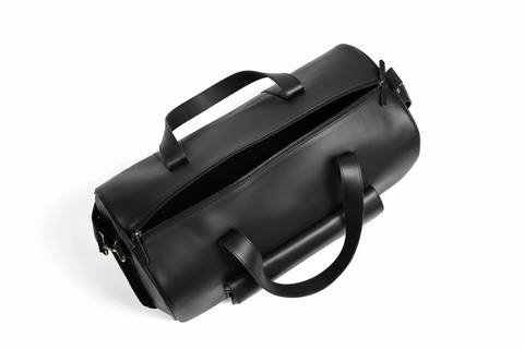 Premium Black Leather Duffel Weekender Travel Bag