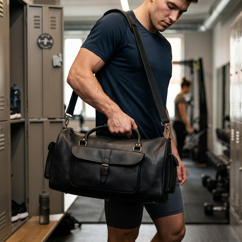 Black Leather Duffel Bag – Premium Men’s Travel & Gym Holdall