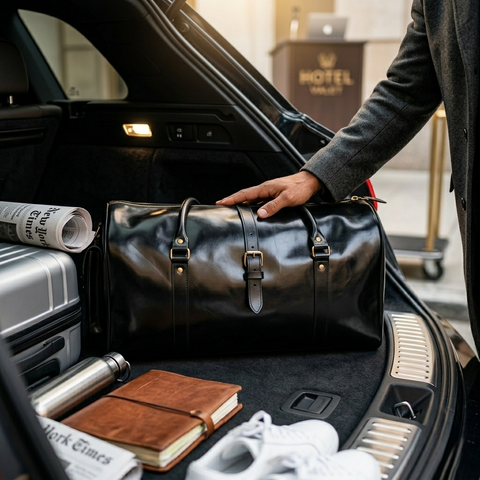 Premium Black Leather Duffel Bag Travel & Weekender Bag