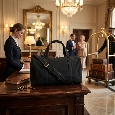 Black Leather Duffel Bag Premium Travel & Gym Holdall with Shoe Compartment