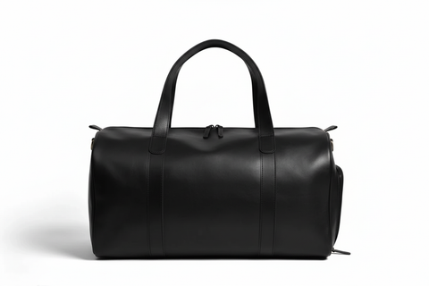 Premium Black Leather Duffel Weekender Travel Bag