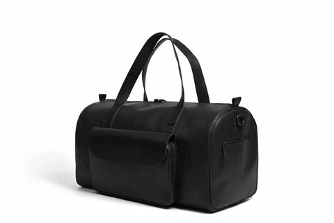 Premium Black Leather Duffel Weekender Travel Bag