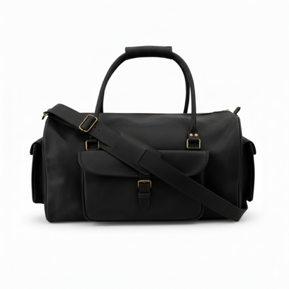 Black Leather Duffel Bag – Premium Men’s Travel & Gym Holdall