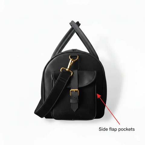 Premium Black Leather Duffel Bag Travel & Weekender Bag