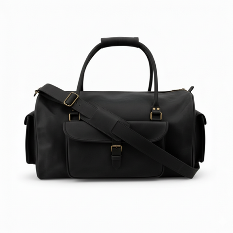 Black Leather Duffel Bag – Premium Men’s Travel & Gym Holdall