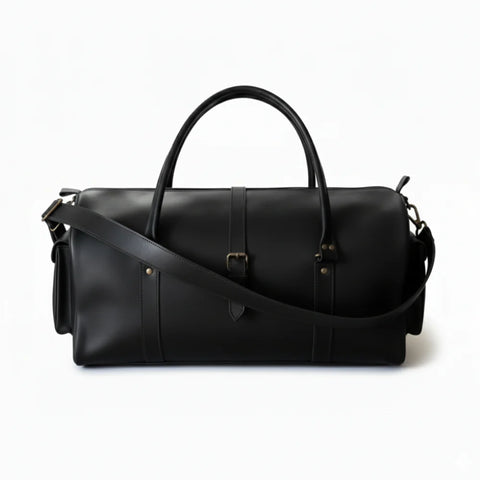Premium Black Leather Duffel Bag Travel & Weekender Bag