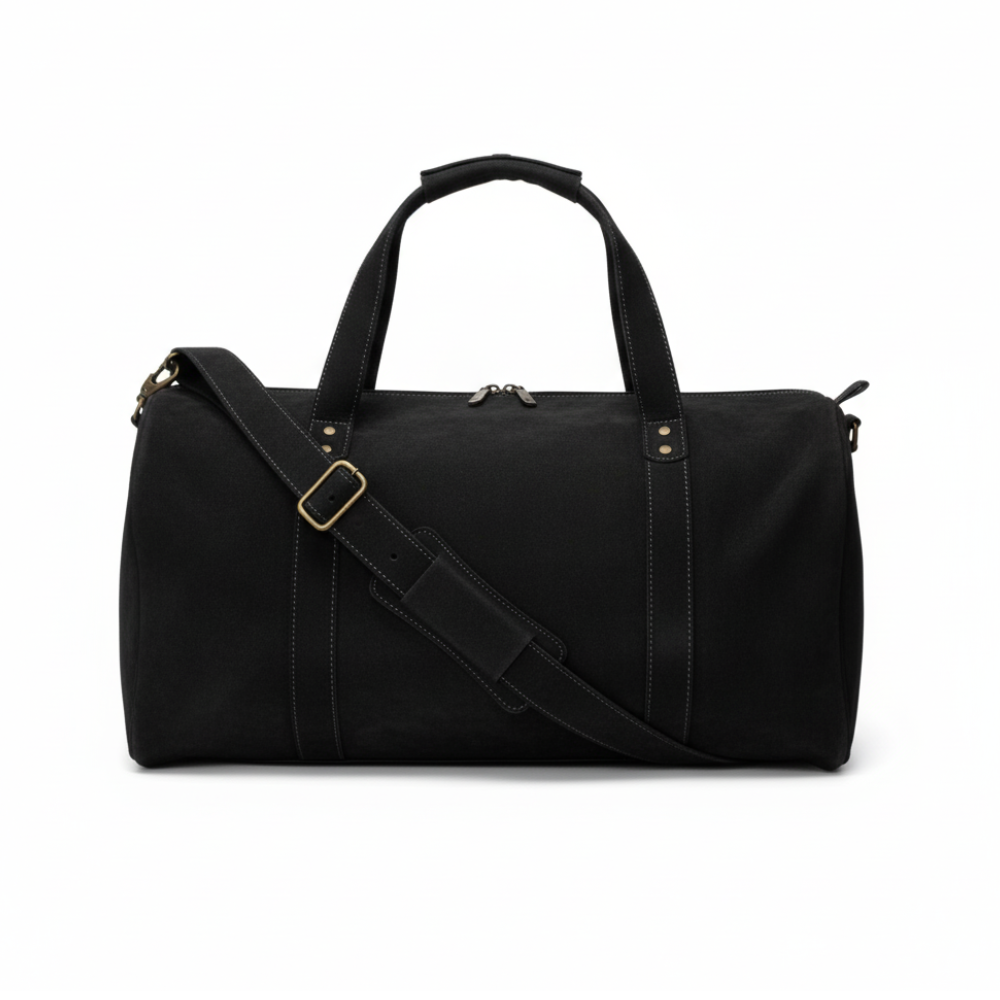 Black Leather Duffel Bag Premium Travel & Gym Holdall with Shoe Compartment