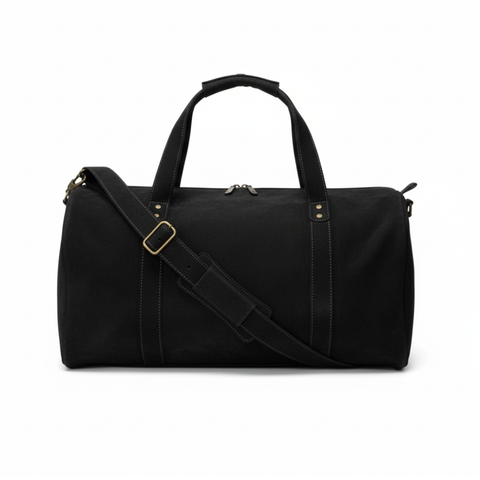 Black Leather Duffel Bag Premium Travel & Gym Holdall with Shoe Compartment