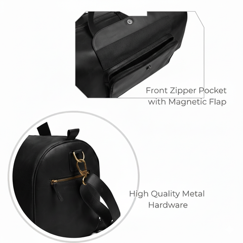 Premium Black Leather Duffel Weekender Travel Bag