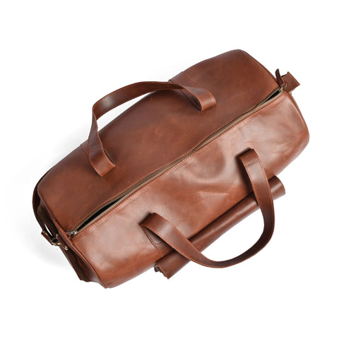 Full-Grain Cowhide Premium Pull-Up Leather Duffle Bag Weekender Bag |Camel Brown