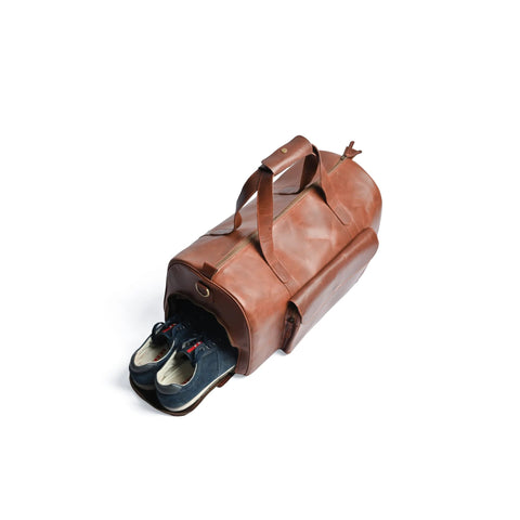 Full-Grain Cowhide Premium Pull-Up Leather Duffle Bag Weekender Bag |Camel Brown