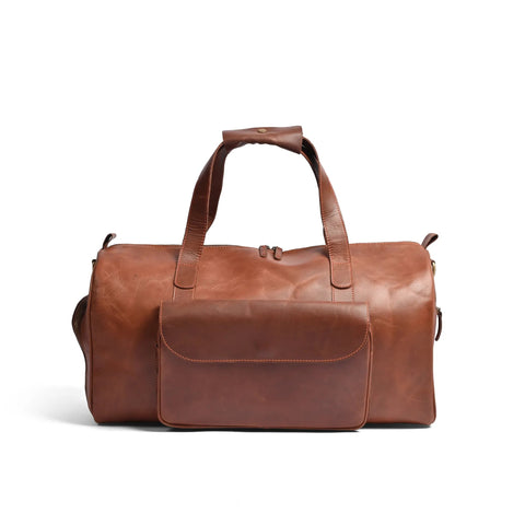 Full-Grain Cowhide Premium Pull-Up Leather Duffle Bag Weekender Bag |Camel Brown