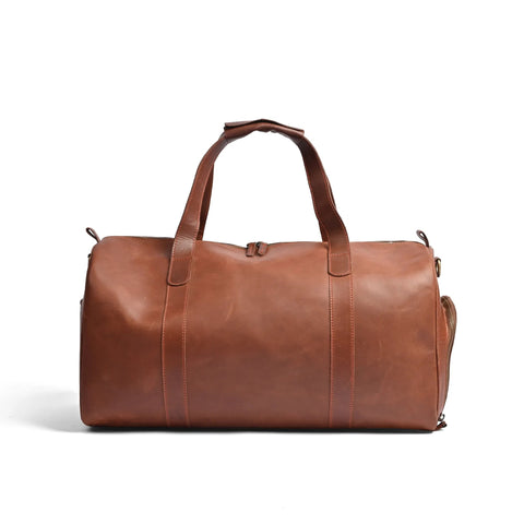 Full-Grain Cowhide Premium Pull-Up Leather Duffle Bag Weekender Bag |Camel Brown