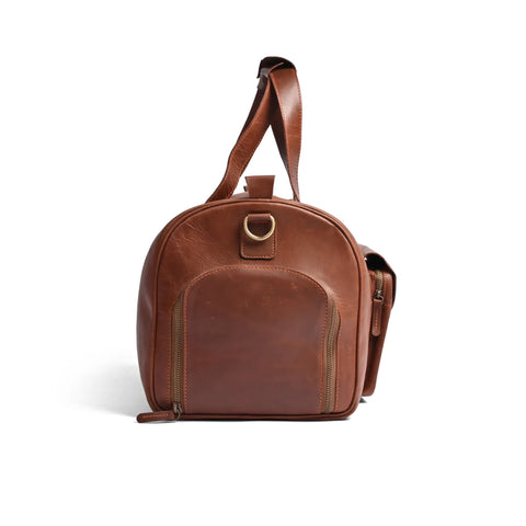 Full-Grain Cowhide Premium Pull-Up Leather Duffle Bag Weekender Bag |Camel Brown