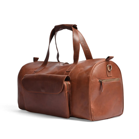 Full-Grain Cowhide Premium Pull-Up Leather Duffle Bag Weekender Bag |Camel Brown