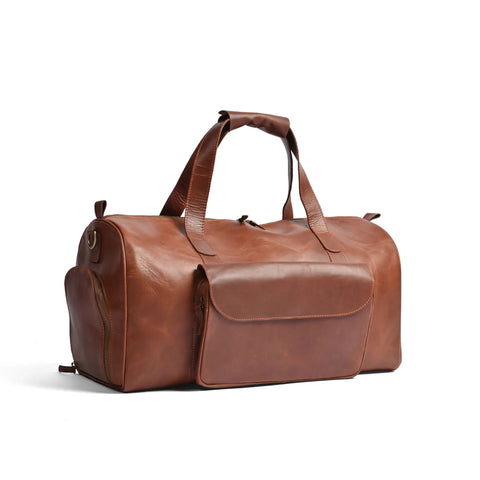 Full-Grain Cowhide Premium Pull-Up Leather Duffle Bag Weekender Bag |Camel Brown