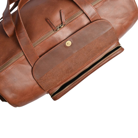 Full-Grain Cowhide Premium Pull-Up Leather Duffle Bag Weekender Bag |Camel Brown
