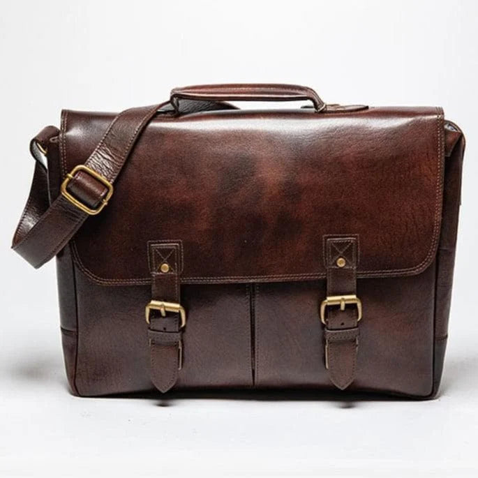 Coarse Leather Messenger Antique Brown 16 inch