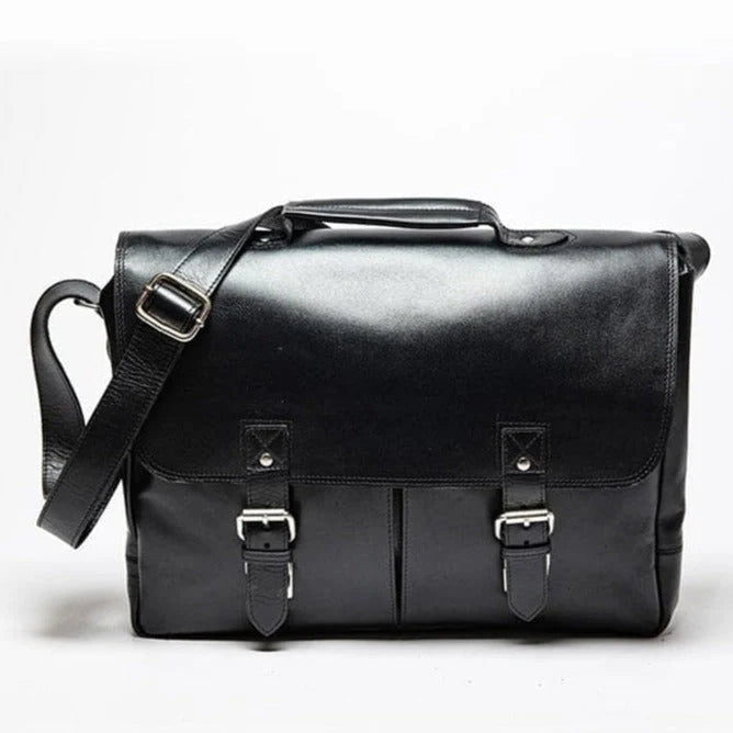 Coarse Leather Messenger Black 16 inch