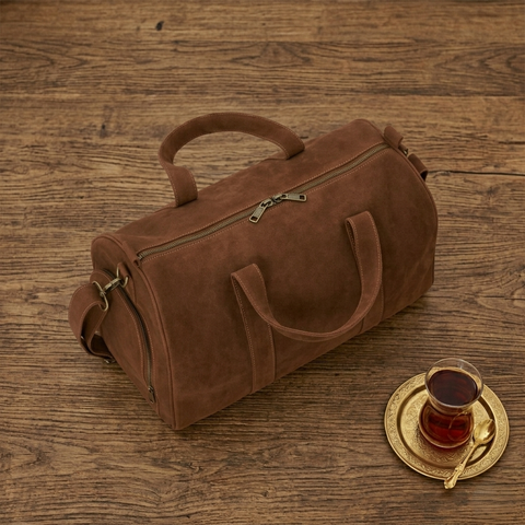 Dark Brown Leather Duffel Bag with Shoe Compartment Premium Holdall