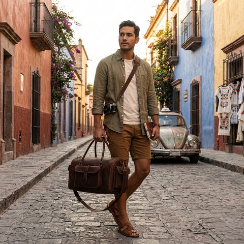 Dark Brown Leather Duffel Bag Handmade Men’s Travel Bag