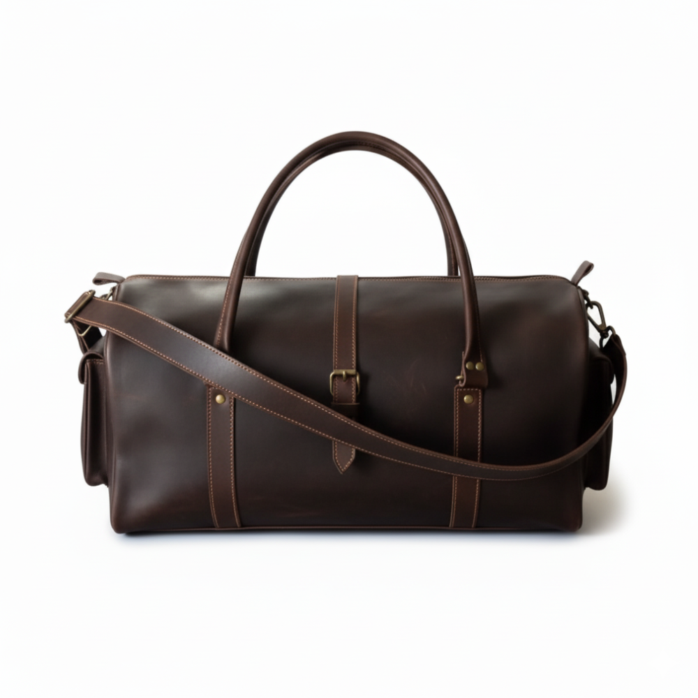 Premium Dark Brown Leather Duffel Bag Travel & Weekender Bag