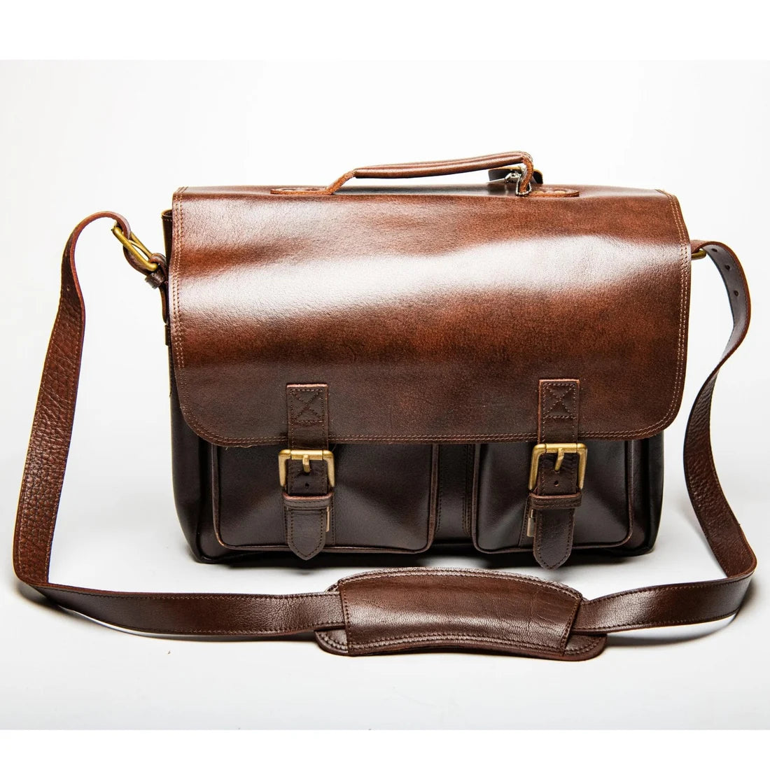 Front Pocket Leather Briefcase Antique Brown 16 inch.