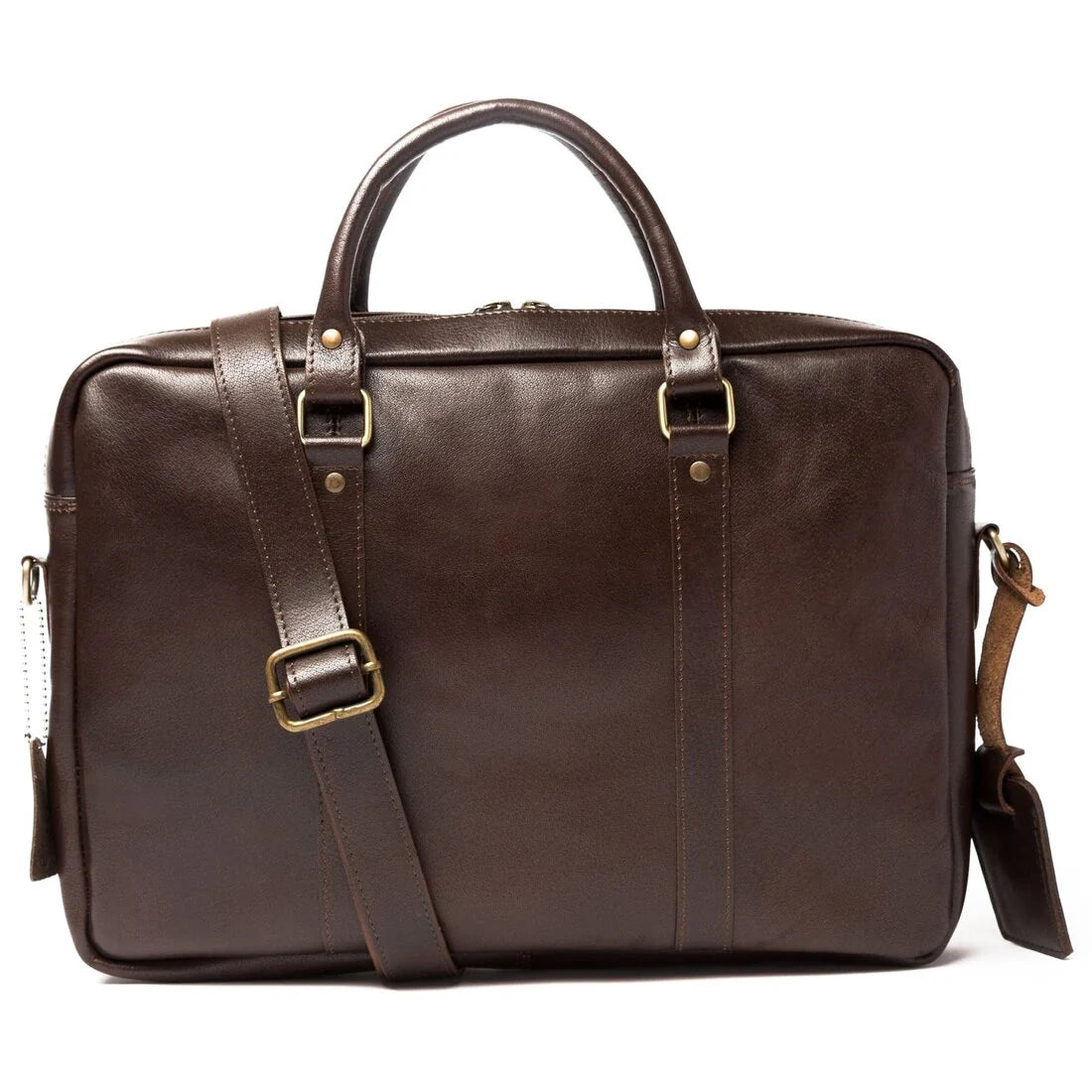 Slim Leather Briefcase  Antique Brown 15 Inch.