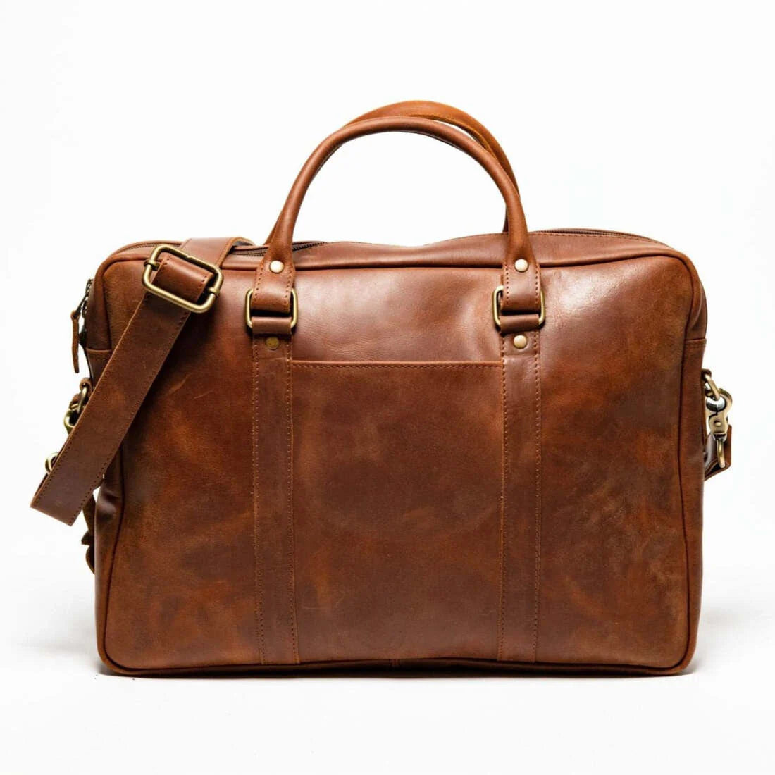 Slim Leather Briefcase Saddle Brown 15 Inch