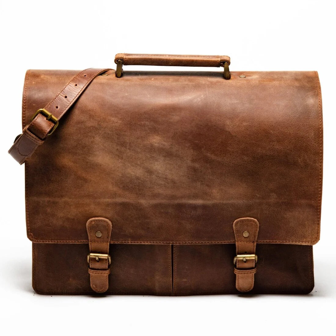 Thomas Leather Briefcase Brown 16 inch